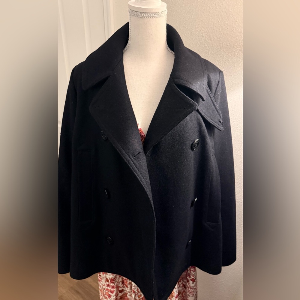 GAP Women's Navy Blue Double-Breasted Pea Coat Recycled Wool